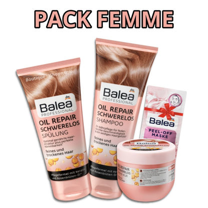 Image sur PACK Femme Soins Cheveux - Shampoing & Revitalisant Après-Shampoing + Masque Cheveux Oil Repair + Masque Visage GRATUIT